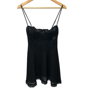 White Fox Black Slip Mini Dress Lace Corset Bodice Size Small Sexy Sheer
